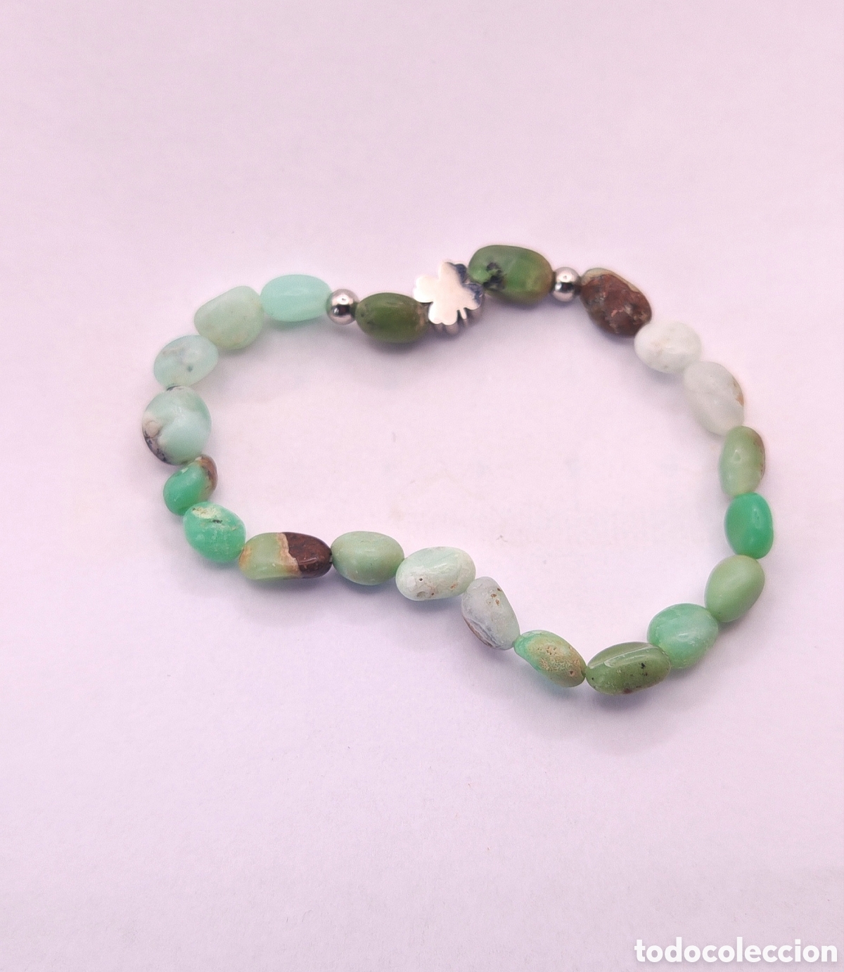 Joyeria: Pulsera El&aacute;stica de Crisoprasa y Acero
