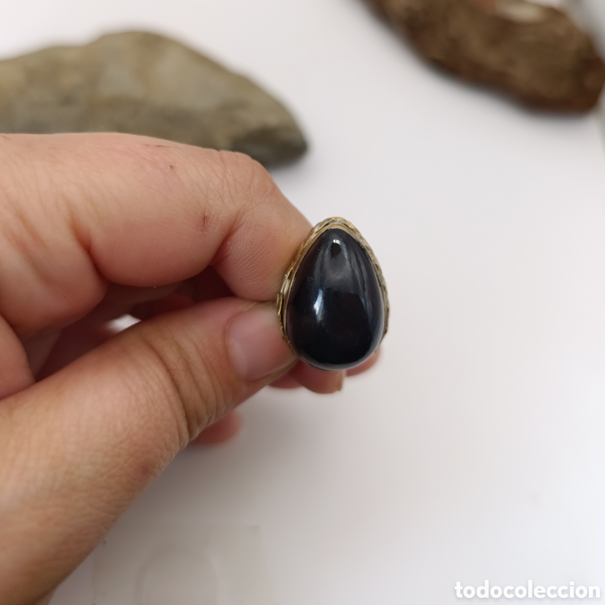 Joyeria: Anillo Mineral Obsidiana Bronce Ajustable - Foto 2