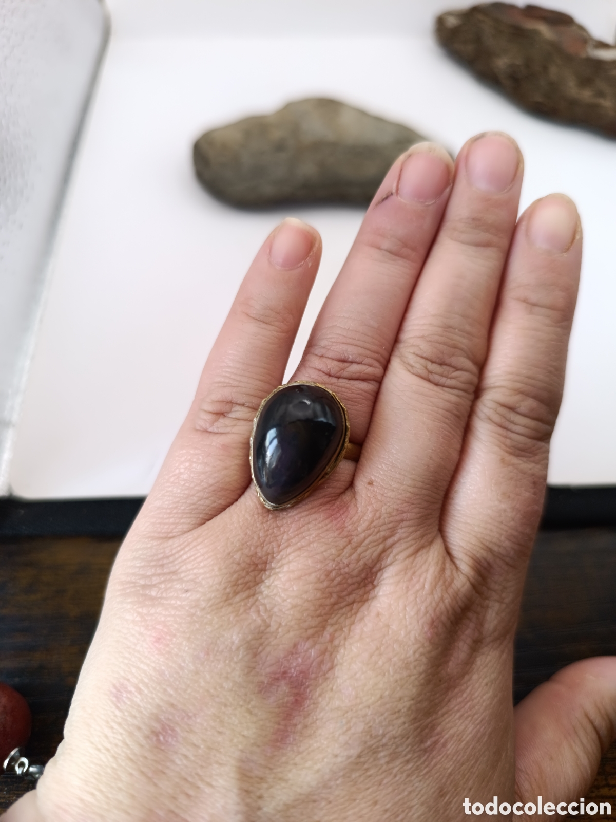 Joyeria: Anillo Mineral Obsidiana Bronce Ajustable - Foto 5