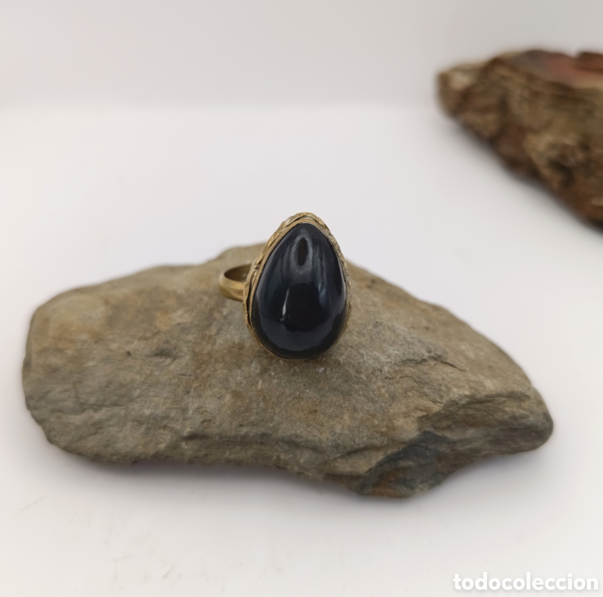 Joyeria: Anillo Mineral Obsidiana Bronce Ajustable