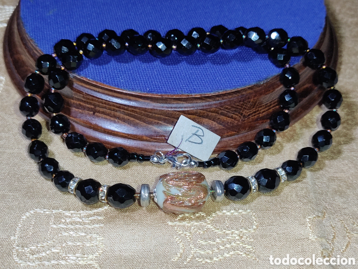 Joyeria: Collar de cristal negro facetado y cuenta de cristal de Murano.Vintage. *B*