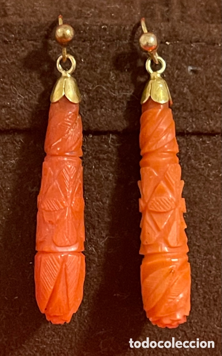 Joyeria: Preciosa Pareja De, pendientes en Coral tallado