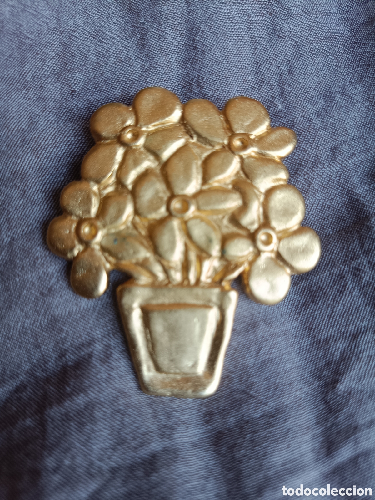 Joyeria: Broche / Colgante Vintage &rdquo;Maceta con Flores&rdquo; - MULTIPLES PARIS Ba&ntilde;o de Oro Mate Satinado