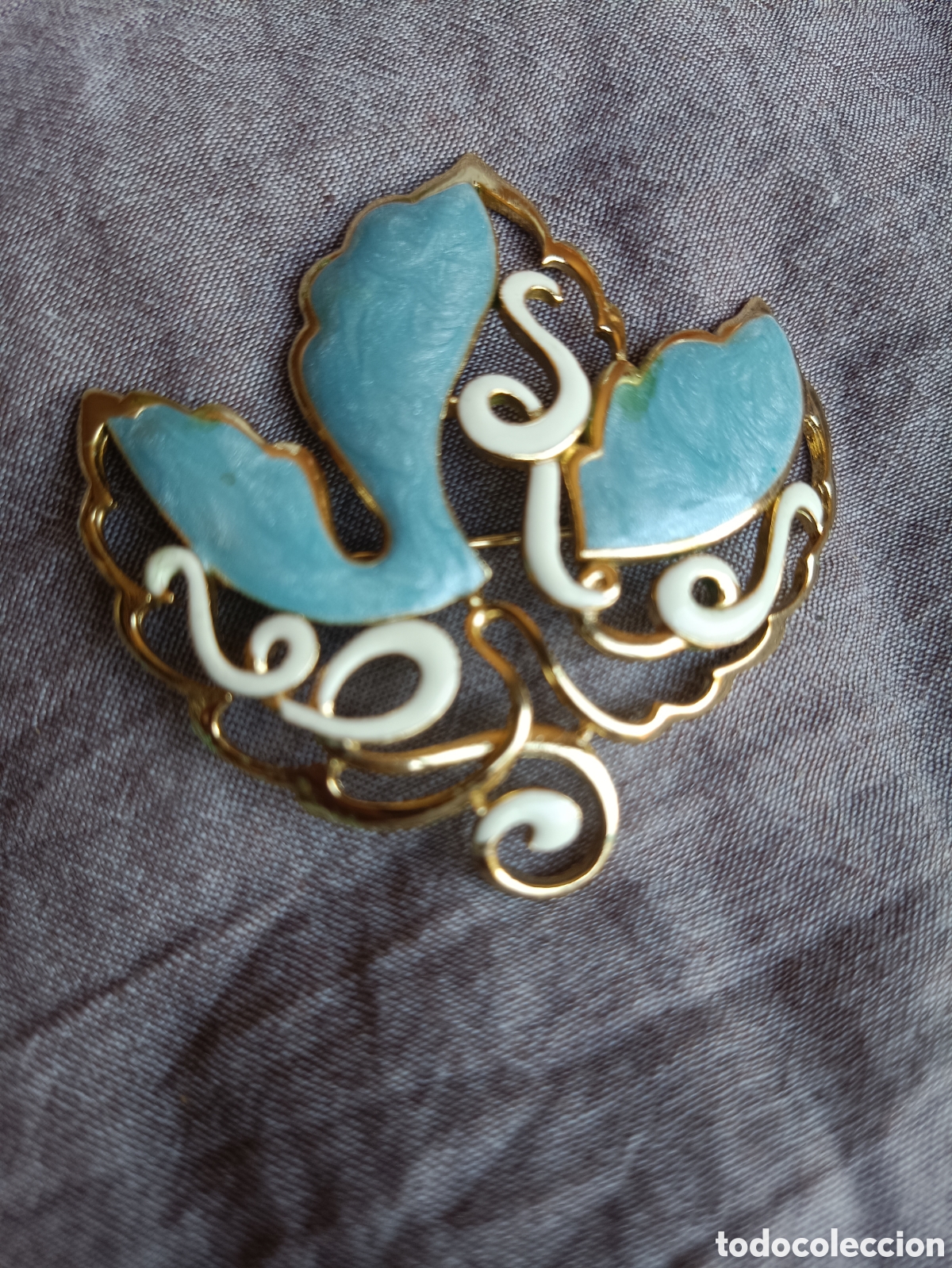 Joyeria: Gran Broche Art Nouveau - ORENA PARIS - Esmalte Azul Jaspeado y Marfil - Alta Bisuter&iacute;a Francesa