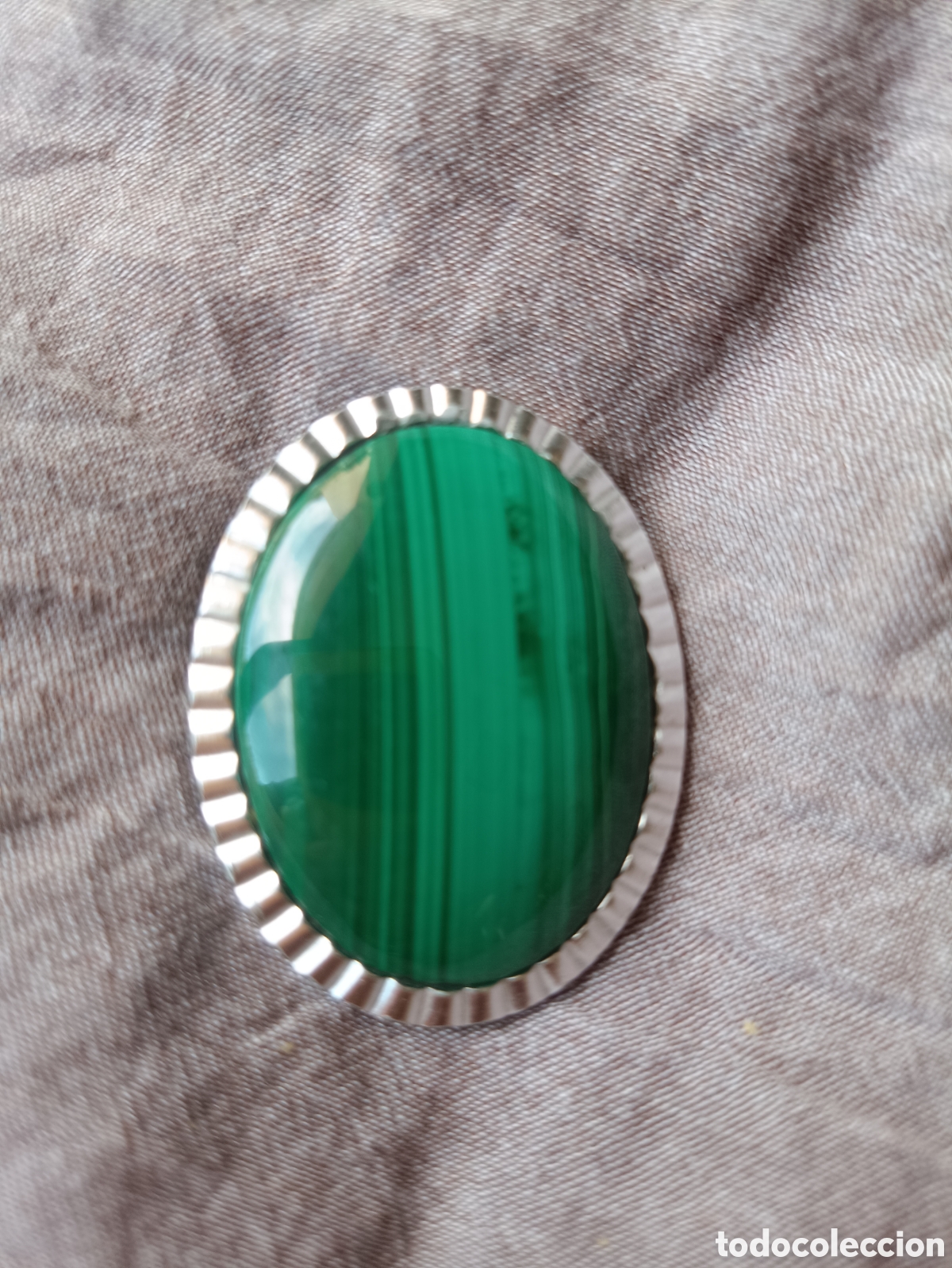Joyeria: Pasador / Anillo para Pa&ntilde;uelo Vintage - WESTERN GERMANY - Cabuj&oacute;n Imitaci&oacute;n Malaquita - A&ntilde;os 70/80