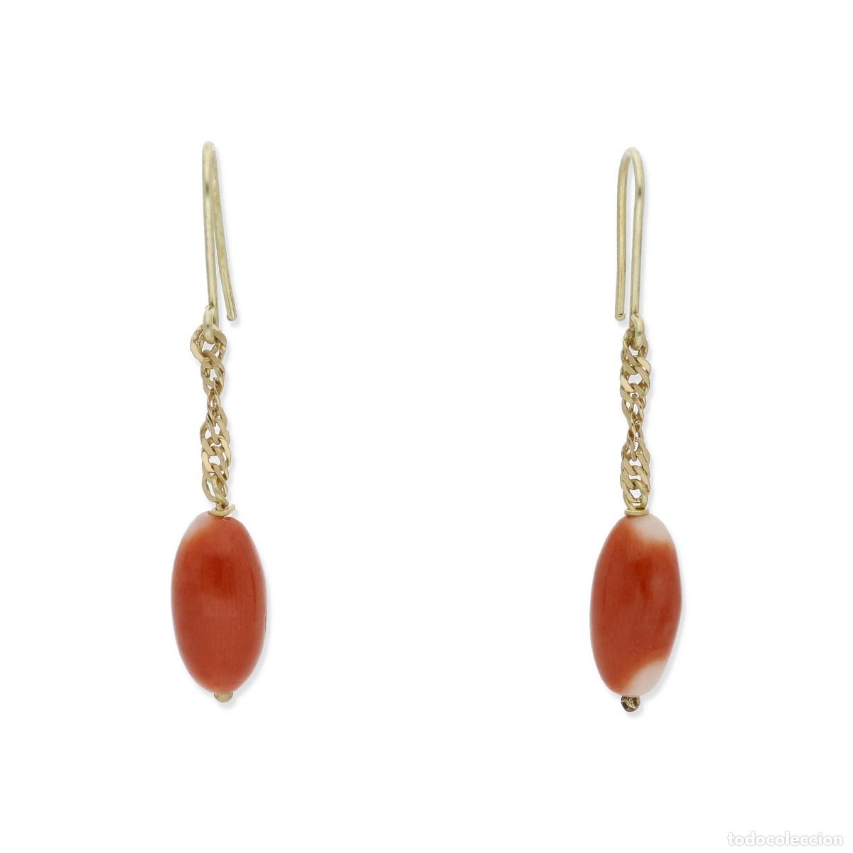 Joyeria: Pendientes largos, oro amarillo 18k, cadena y diamante natural de Jap&oacute;n