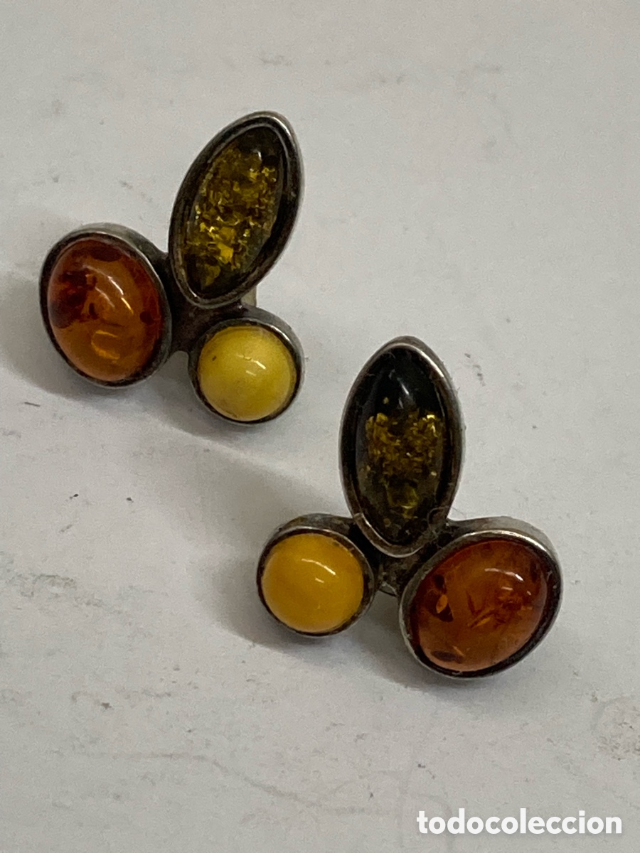 Joyeria: Pendientes de plata ambar P484