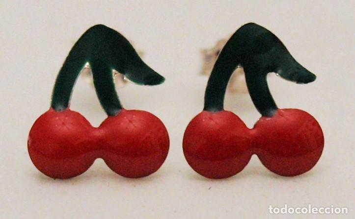 Joyeria: PENDIENTES DE PLATA DE LEY CONTRASTADA Y ESMALTE EN FORMA DE CEREZAS . VER FOTOS Y DESCRIPCIO