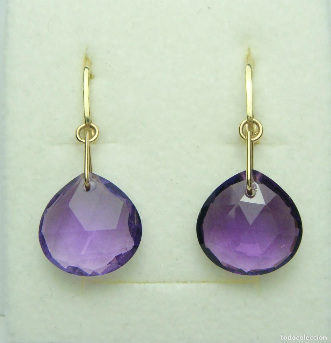 Joyeria: Pendientes de Oro 18 K &middot; Amatistas Violetas Facetadas en Forma de Gota