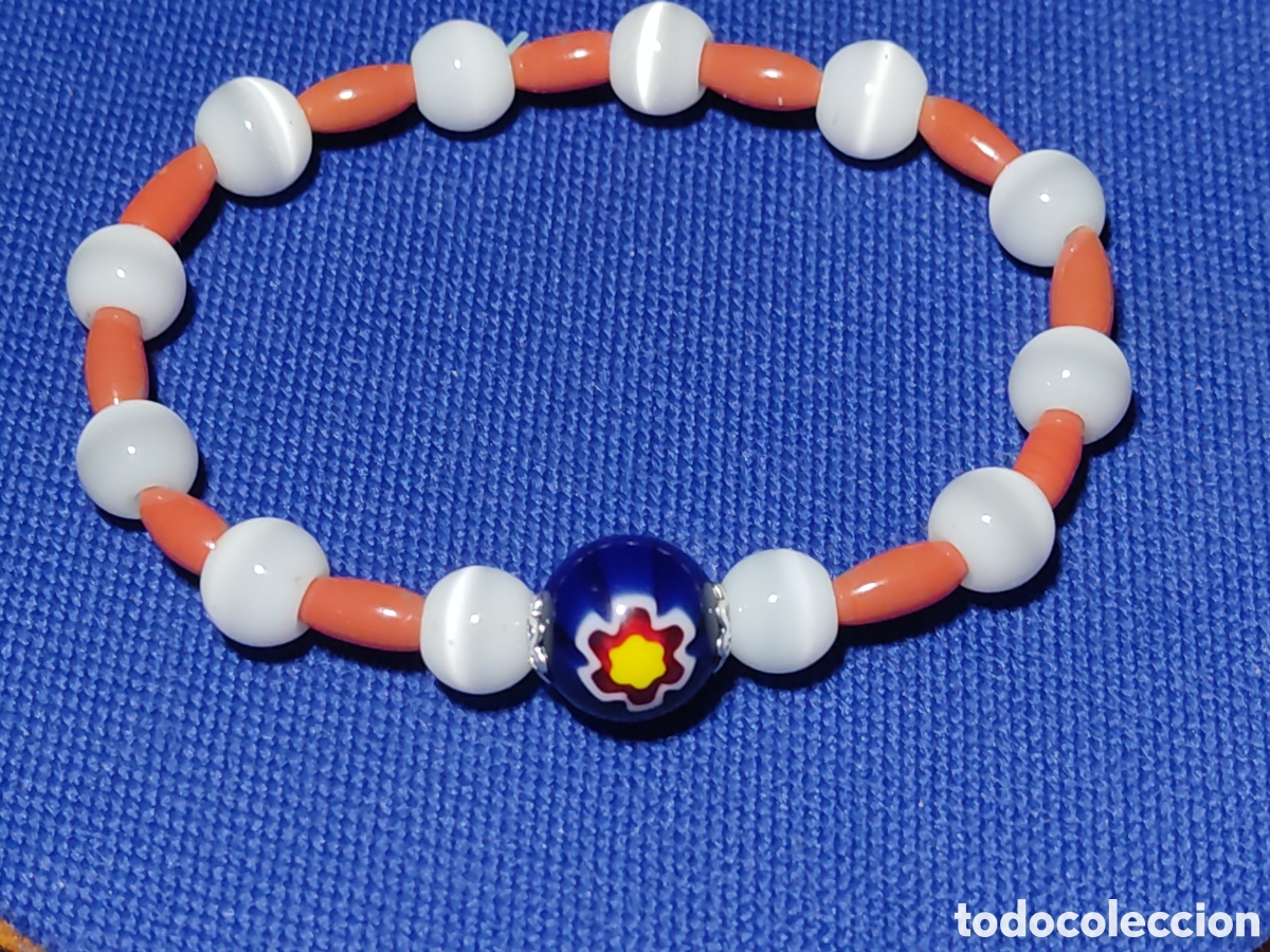 Joyeria: Pulsera de Selenita opalina salm&oacute;n y cuenta de cristal de Murano.Vintage.