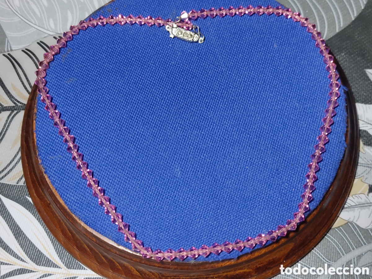 Joyeria: Fino collar de cristal rosa facetado.Vintage.