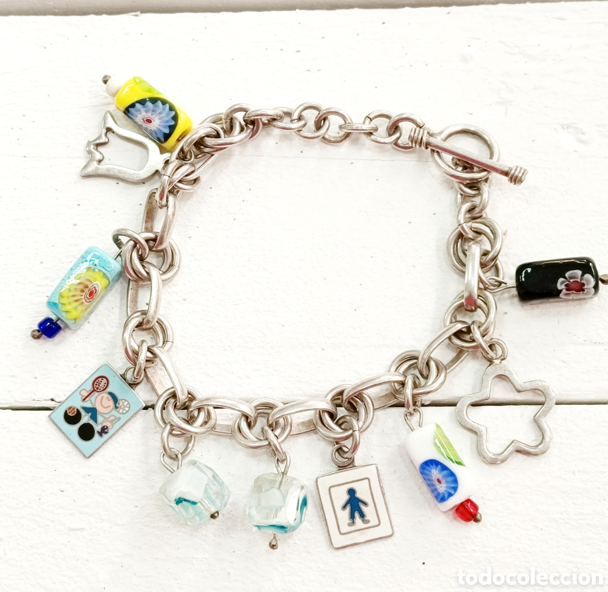 Joyeria: Pulsera de plata de 1ra ley 925 con colgantes, 39.8 gr, a&ntilde;o 2000, nueva
