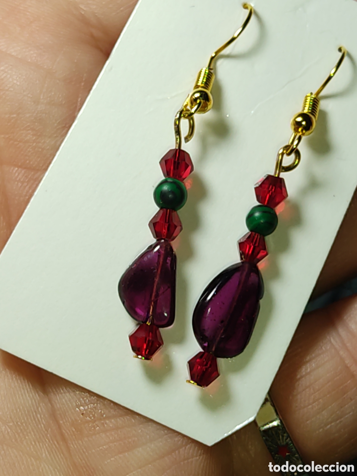 Joyeria: Pendientes de amatista,Malaquita y cristal.