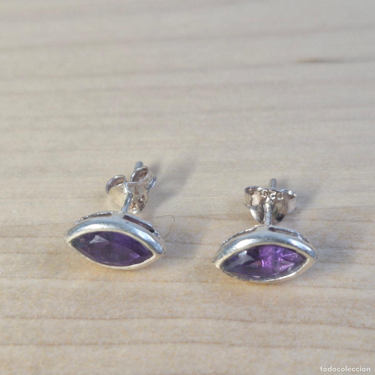 Joyeria: Pendientes de Amatista Cristal Mineral Natural AAA++ y Plata de Ley 925