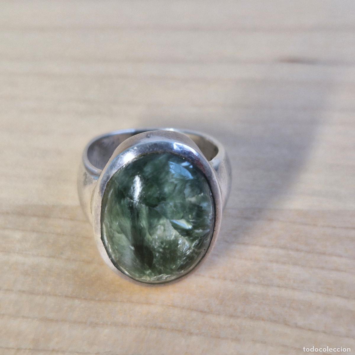 Joyeria: Anillo Plata de Ley 925 Serafinita Verde Gema Natural Calidad AAA+++