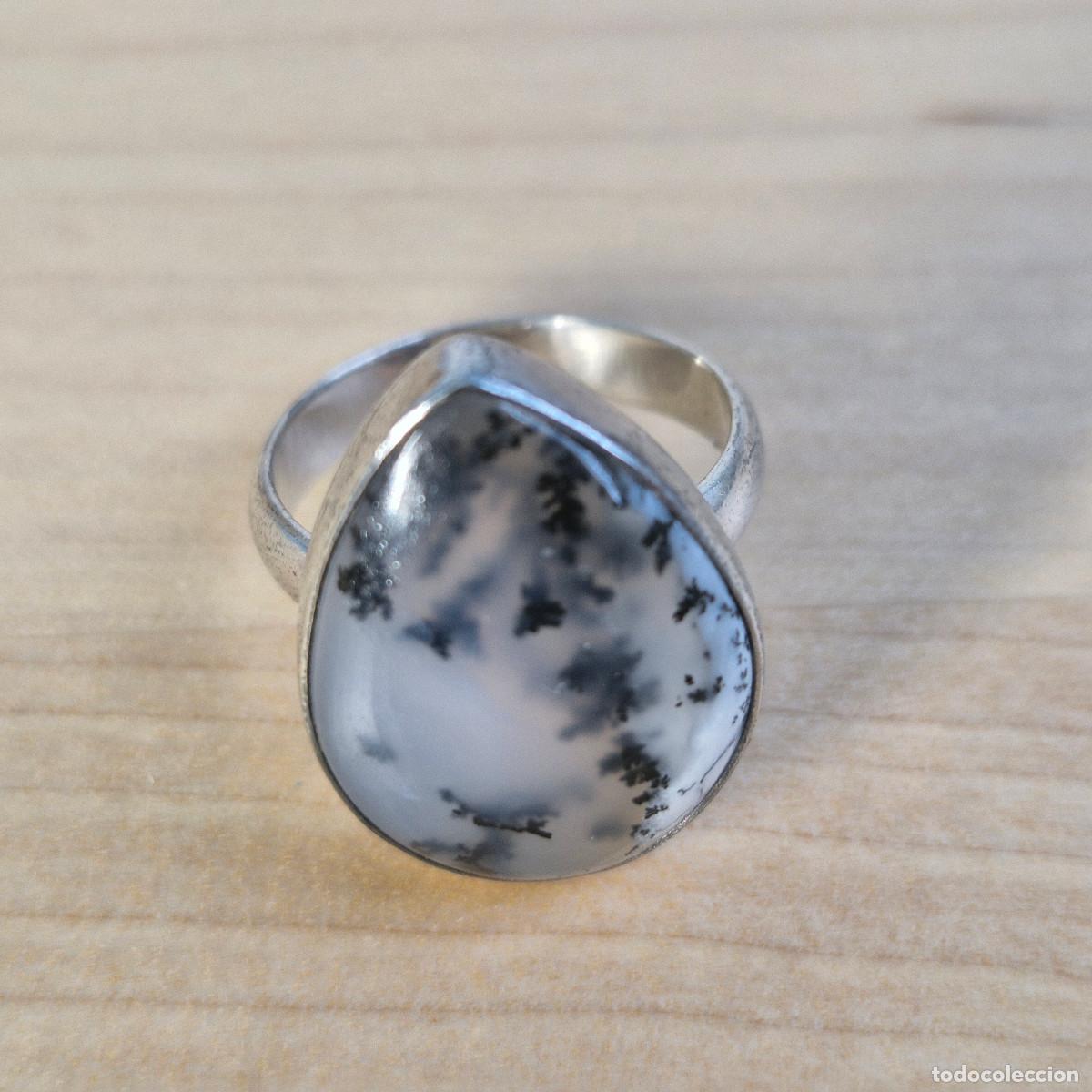 Joyeria: Anillo Plata de Ley 925 Gema de Opalo Dendritico Merlinita Gema Natural Calidad AAA+