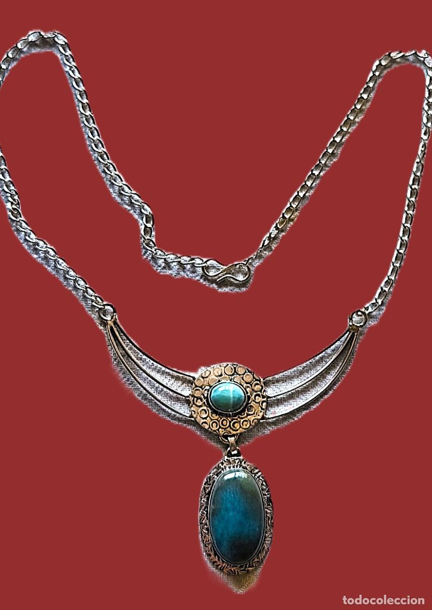 Joyeria: Collar - Gargantilla Plata con piedra jade y Larimar.