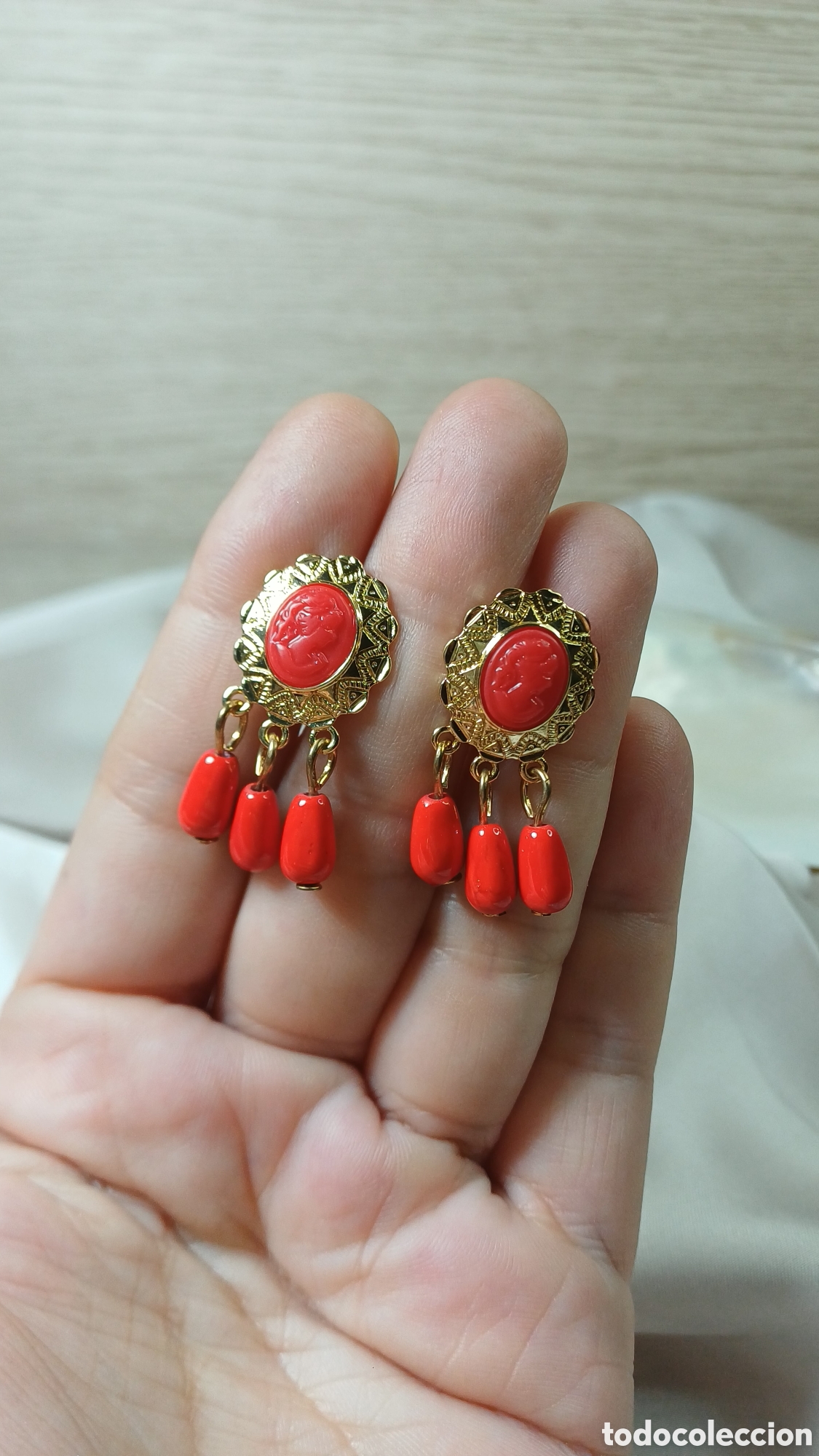 Joyeria: Pendientes Vintage Chapado Oro y Corales - Foto 4