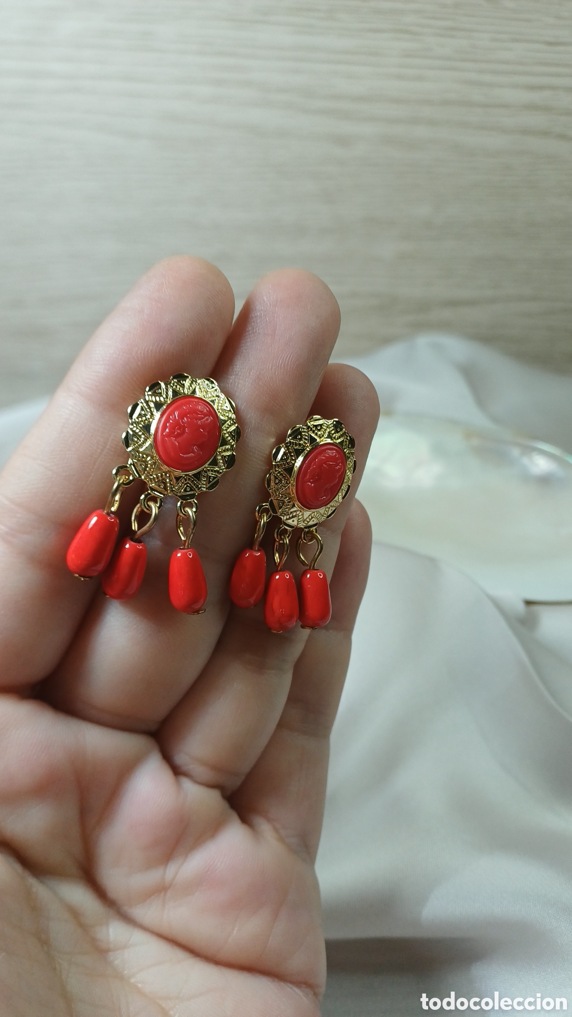 Joyeria: Pendientes Vintage Chapado Oro y Corales - Foto 10