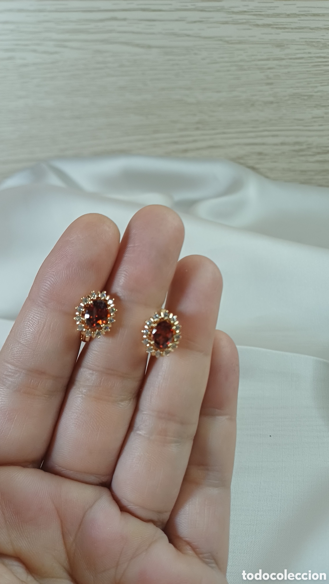 Joyeria: PENDIENTES VINTAGE CHAPADO ORO 18 K CIRCONITAS CHAMPAGNE