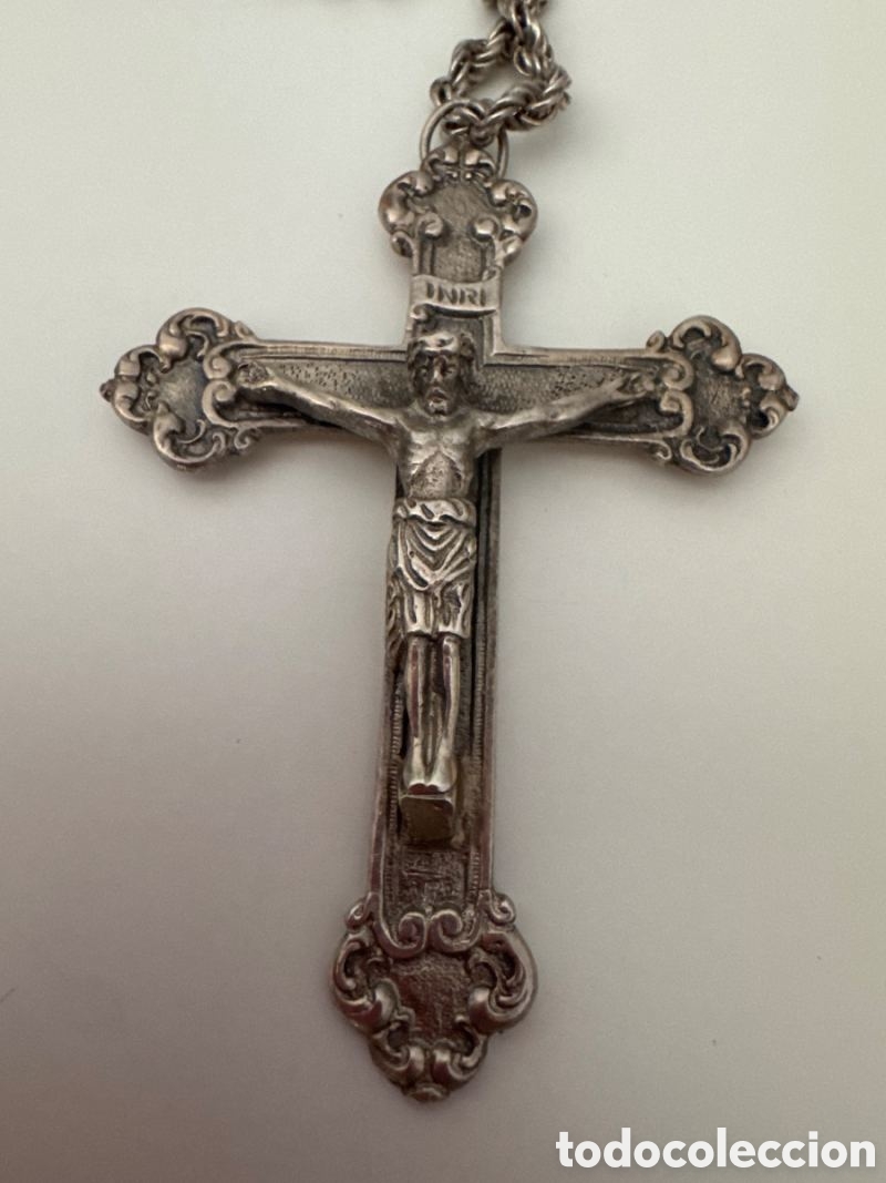 Jewelry: Cruz Grande crucifijo antigua de plata con cadena | religioso vintage