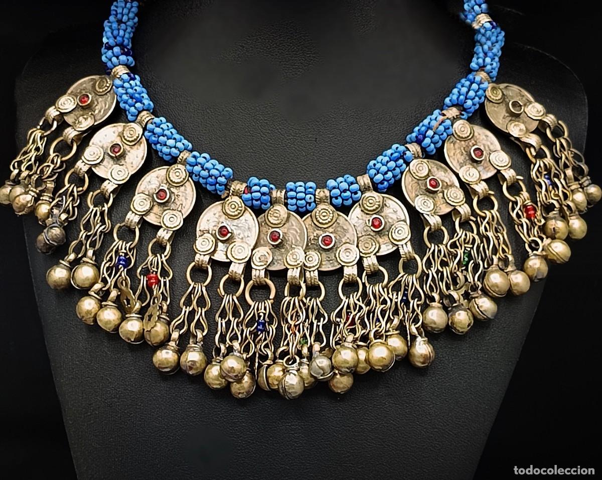 Joyeria: ANTIGUO COLLAR DE JOYERIA CEREMONIAL &Eacute;TNICA TRIBAL DE ORIENTE MEDIO &middot; PLATA &middot; 125 GRAMOS