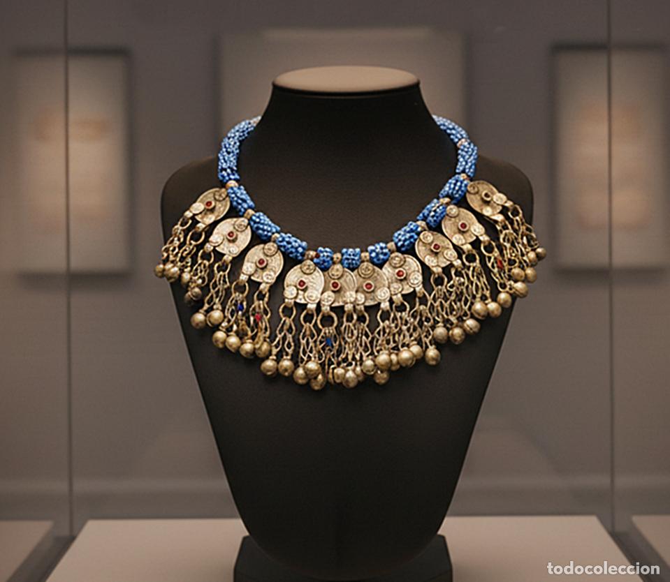 Joyeria: ANTIGUO COLLAR DE JOYERIA CEREMONIAL &Eacute;TNICA TRIBAL DE ORIENTE MEDIO &middot; PLATA &middot; 125 GRAMOS