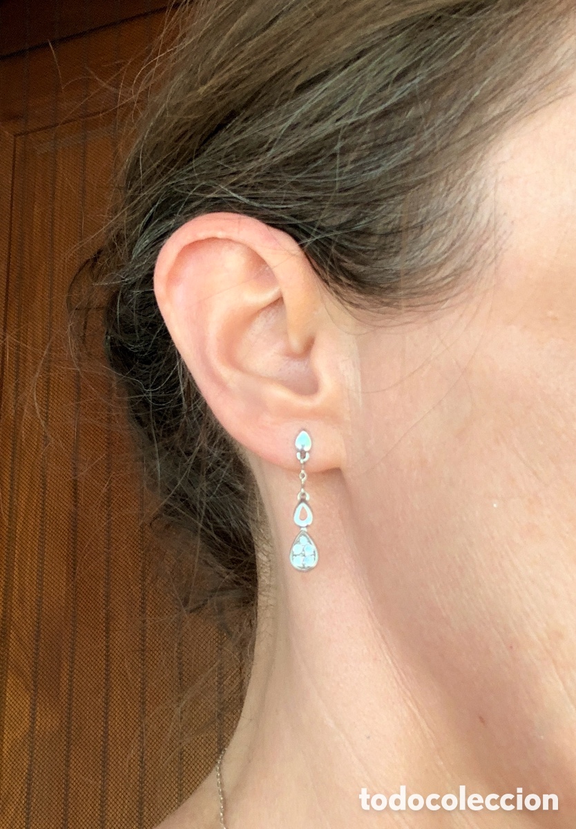 Joyeria: Pendientes largos vintage de plata de ley 925 contrastada ba&ntilde;ados en rodio.