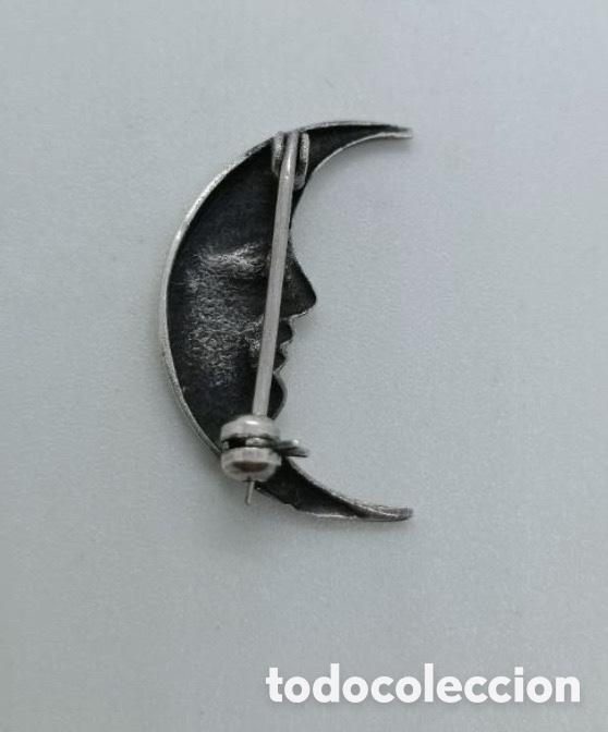 Joyeria: Broche antiguo de plata de ley contrastada forma de luna - Foto 3