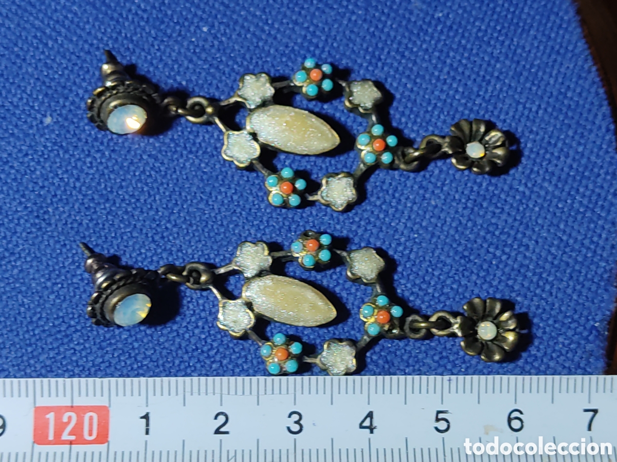 Joyeria: Pendientes largos con esmalte flores.Vintage. - Foto 3