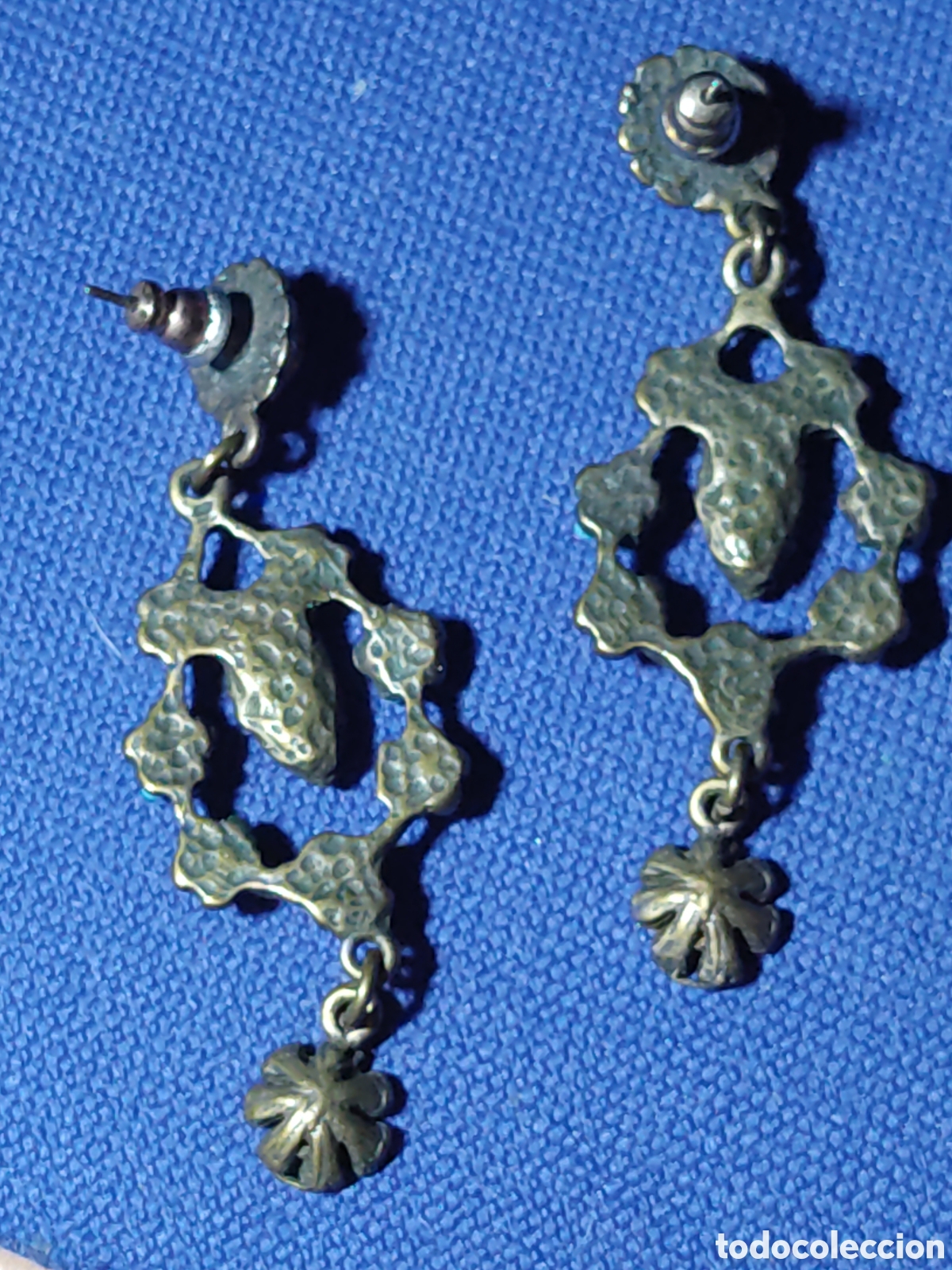 Joyeria: Pendientes largos con esmalte flores.Vintage. - Foto 4