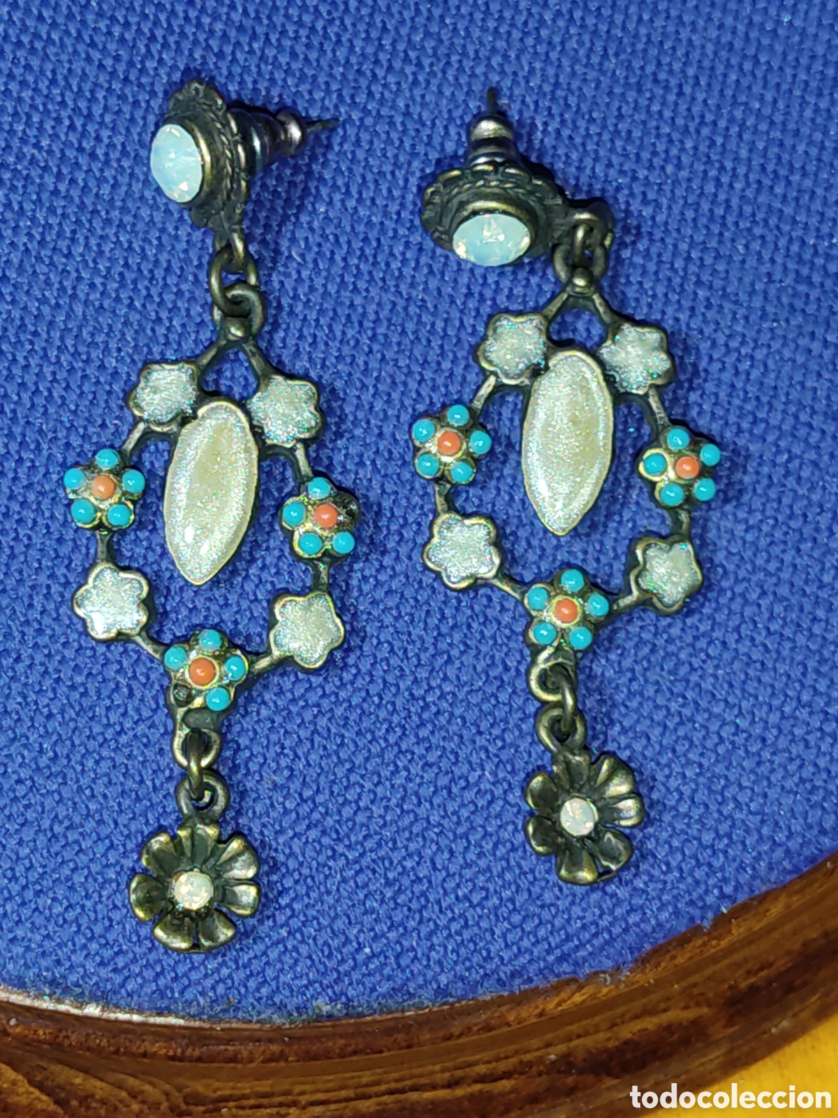 Joyeria: Pendientes largos con esmalte flores.Vintage. - Foto 6