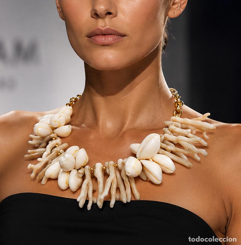 Joyeria: GLAMUROSO COLLAR GARGANTILLA DE GENU&Iacute;NAS CONCHAS CAURI COMBINADAS CON GRANDES RAMAS &middot;