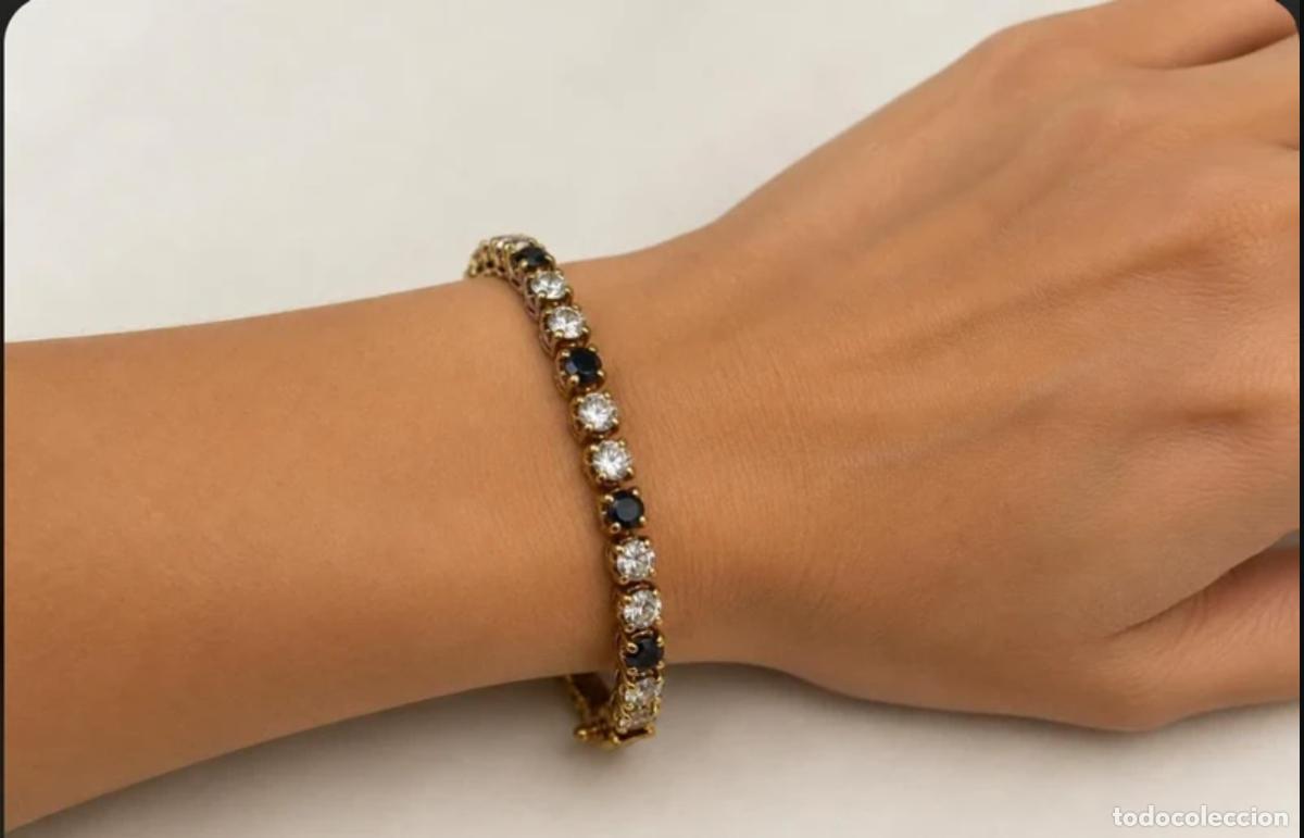 Joyeria: Pulsera tipo &laquo;tenis&raquo; vintage de plata de ley 925 chapada en oro, con eslabones de cristales CZ.