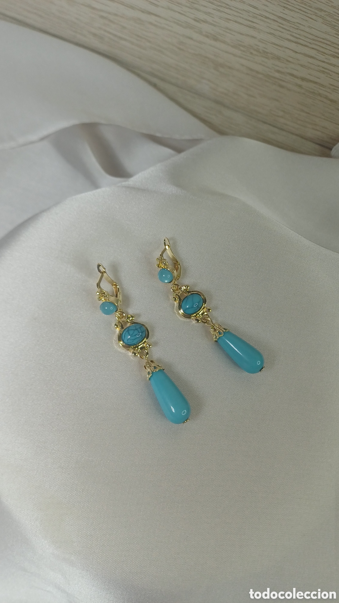 Joyeria: PENDIENTES VINTAGE CHAPADO EN ORO 18 K Y TURQUESAS