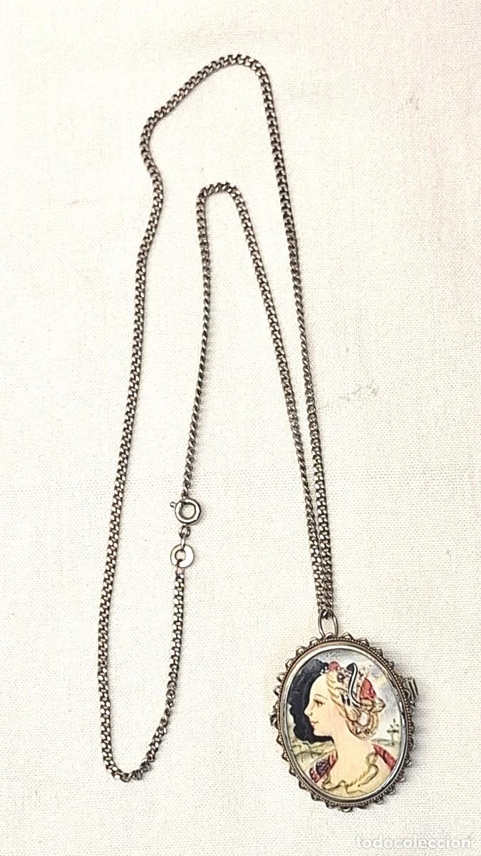 Joyeria: Broche pintado a Mano Modernista de Plata cu&ntilde;o 800 con Cadena Plateada