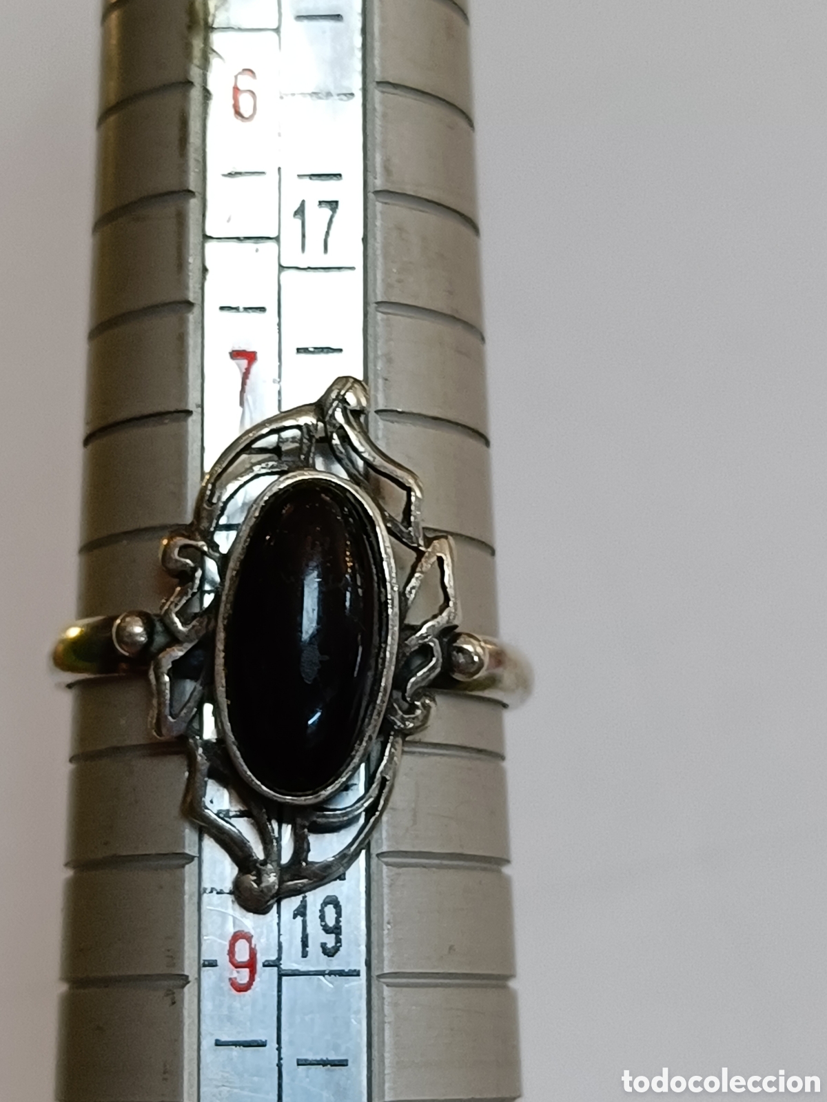 Joyeria: ANTIGUO ANILLO ELABORADO EN PLATA Y AZABACHE - Foto 4