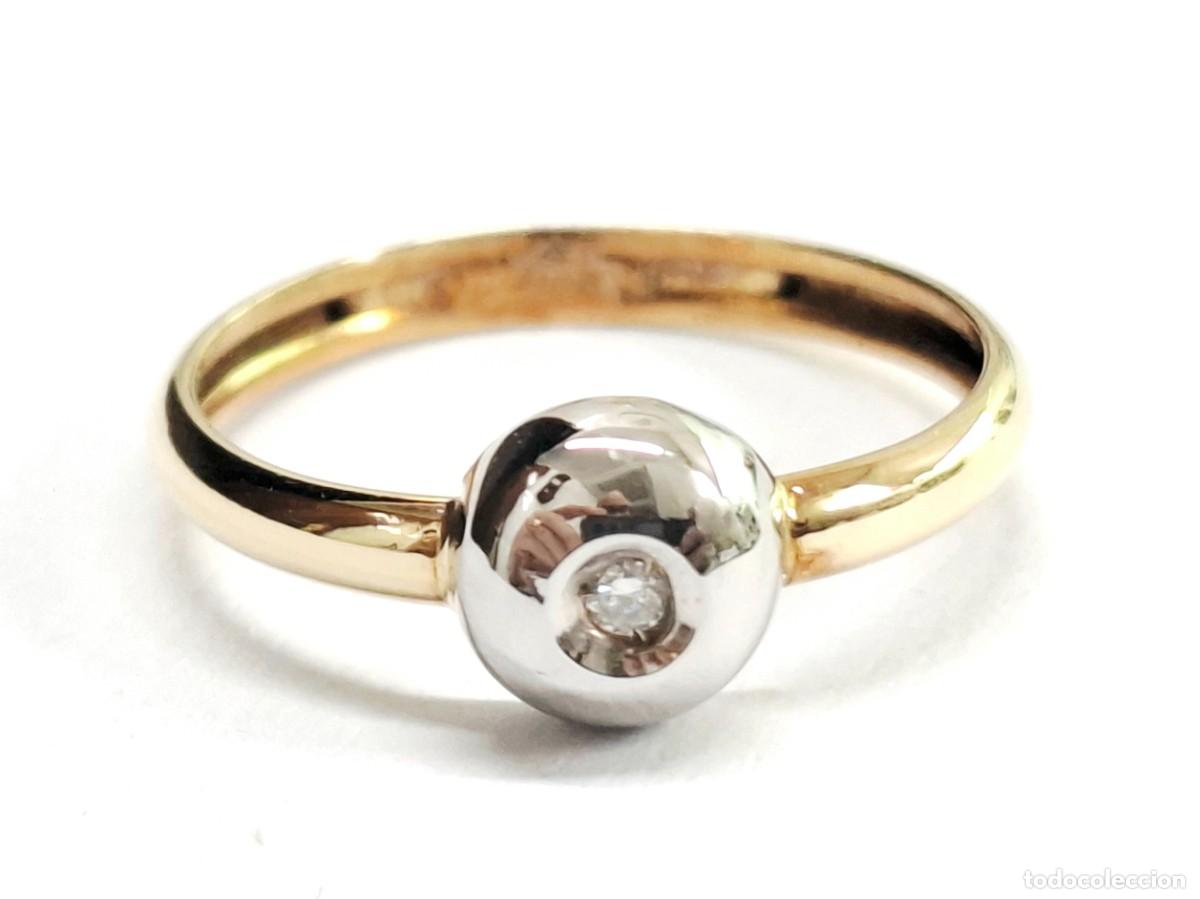Joyeria: BELLA SORTIJA SOLITARIO DE ORO BLANCO Y AMARILLO CON DIAMANTE NUEVA A ESTRENAR