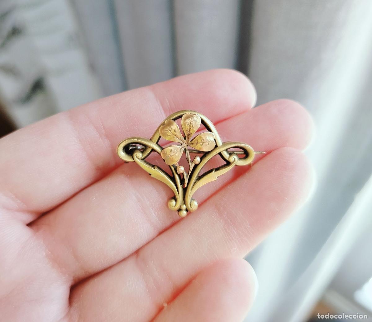 Joyeria: Broche Art Nouveau Oria. Broche tr&eacute;bol de cuatro hojas antiguo