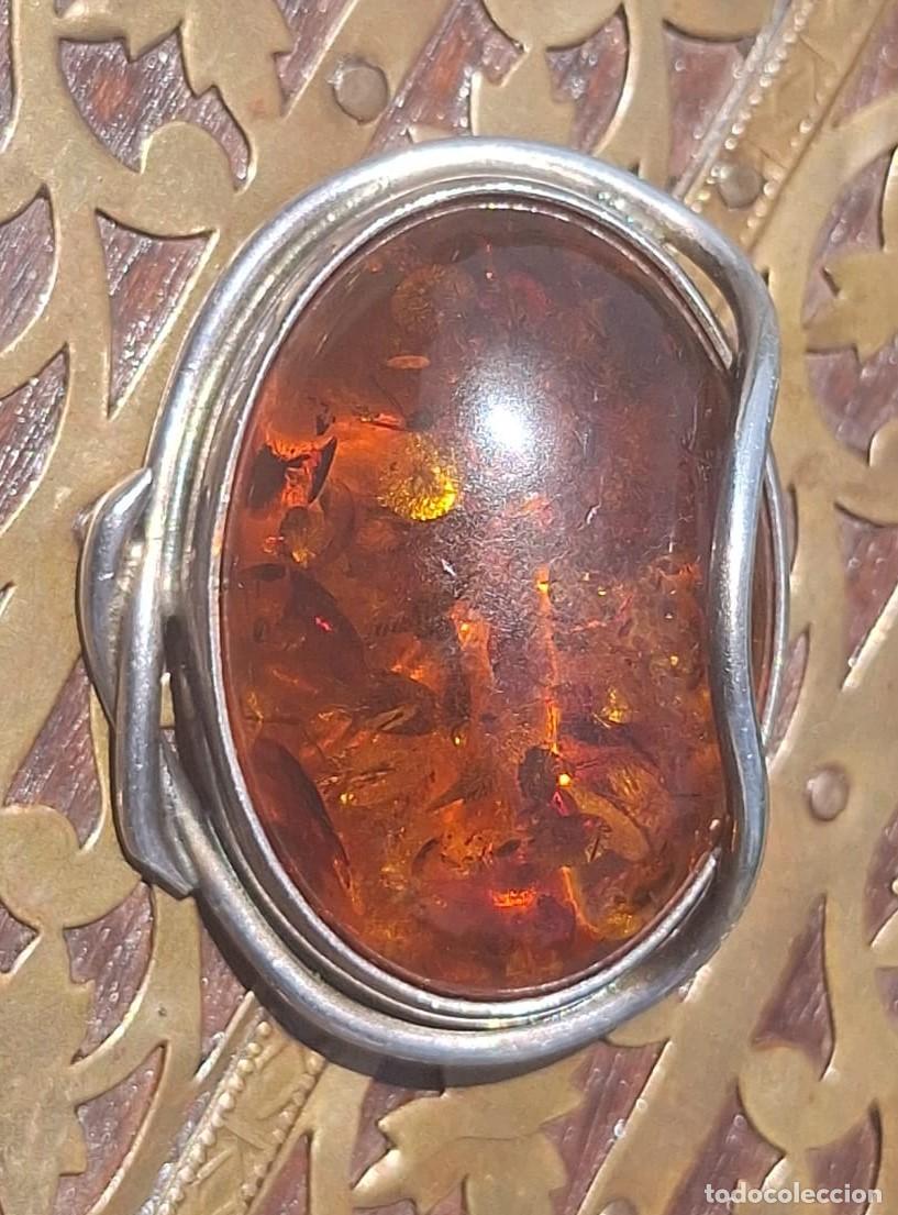 Joyeria: Antiguo Broche de Plata de Ley 925 y Ambar
