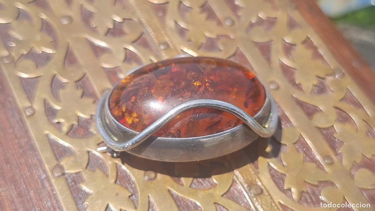 Joyeria: Antiguo Broche de Plata de Ley 925 y Ambar - Foto 2