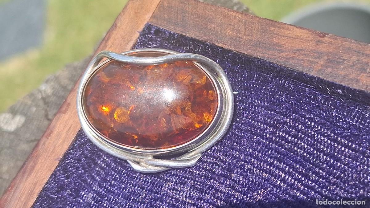 Joyeria: Antiguo Broche de Plata de Ley 925 y Ambar - Foto 6