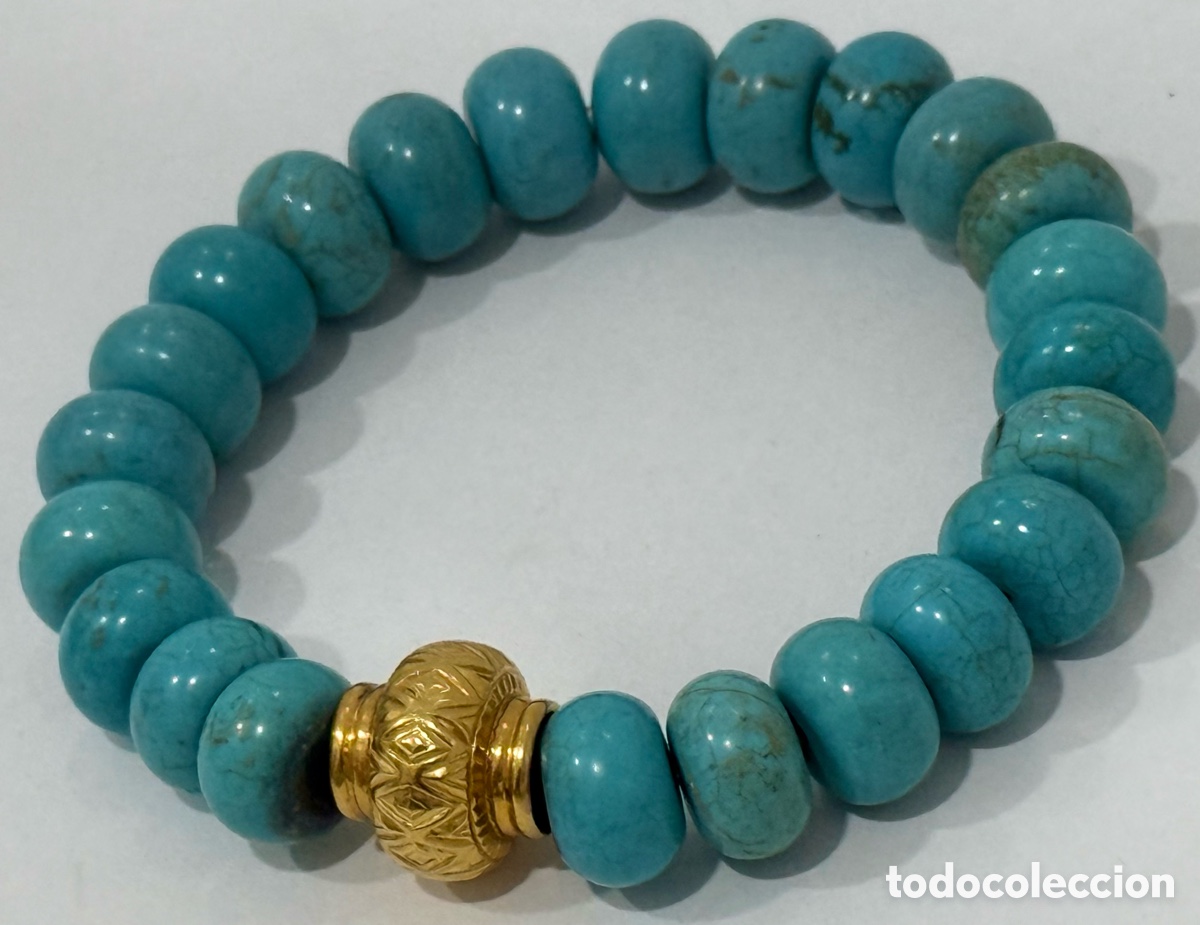 Joyeria: ANTIGUA Y EXCLUSIVA PULSERA TURQUESA Y ORO 20 KILATES