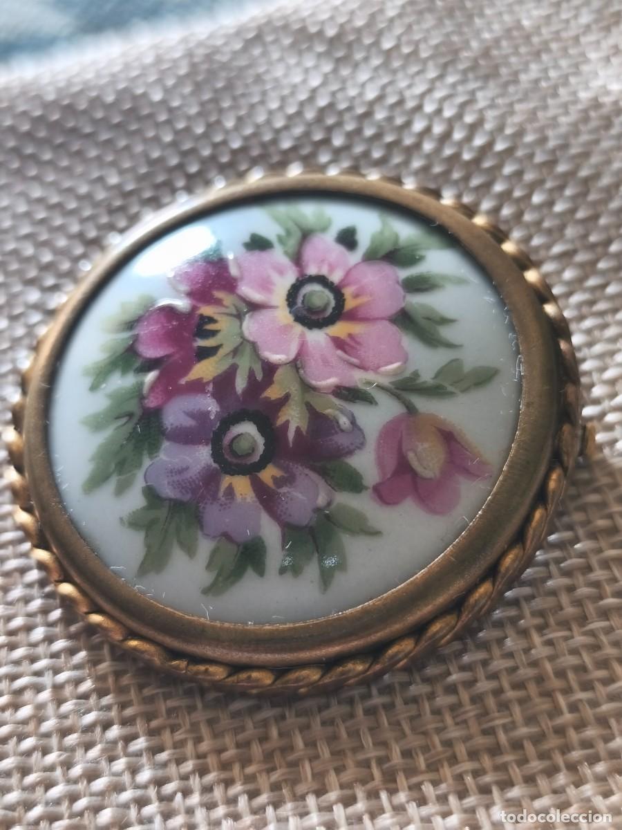 Jewelry: Precioso broche floral pintado a mano. Limoges, Francia.