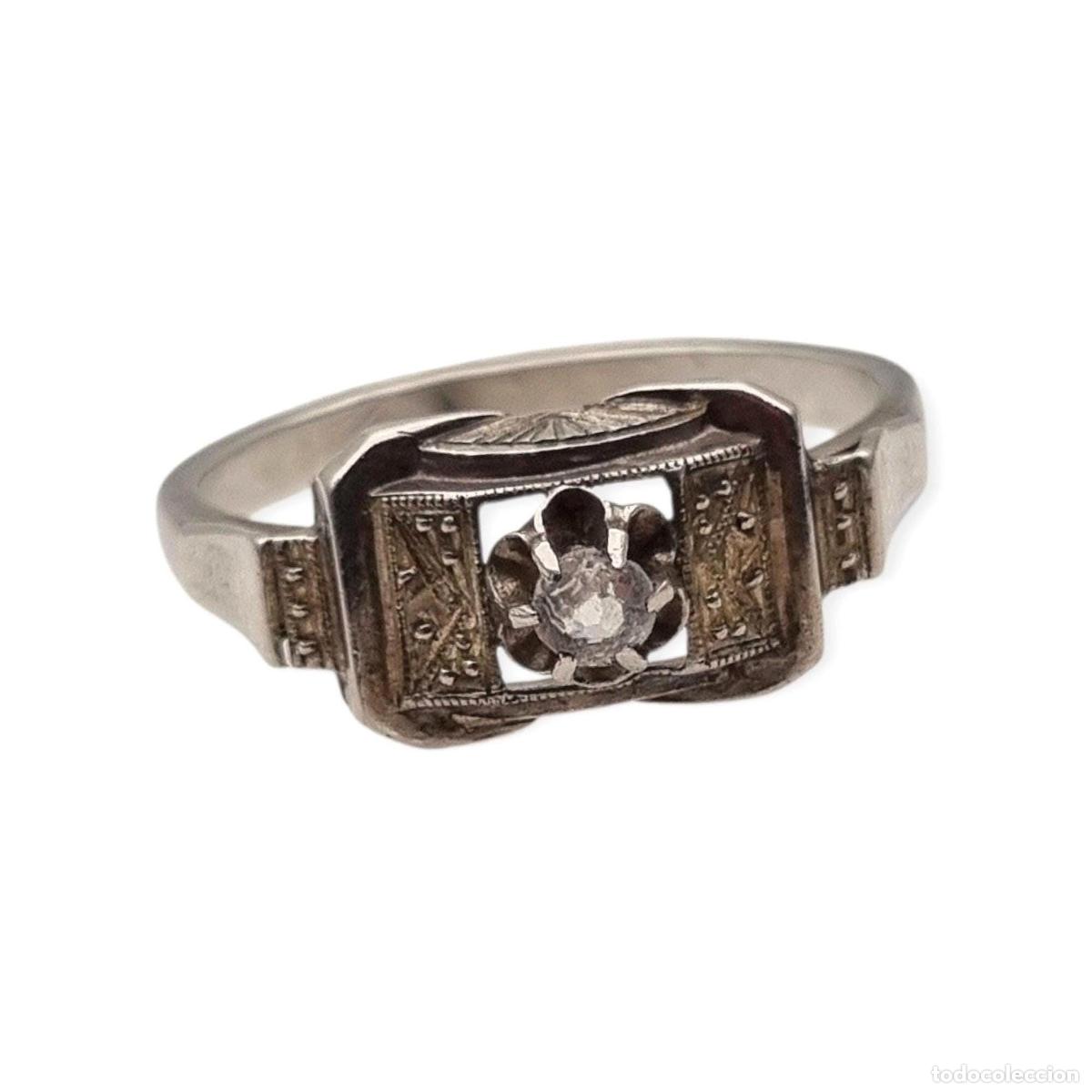 Schmuck: Anillo Art D&eacute;co de plata y pedrer&iacute;a transparente, Francia circa 1940-1950