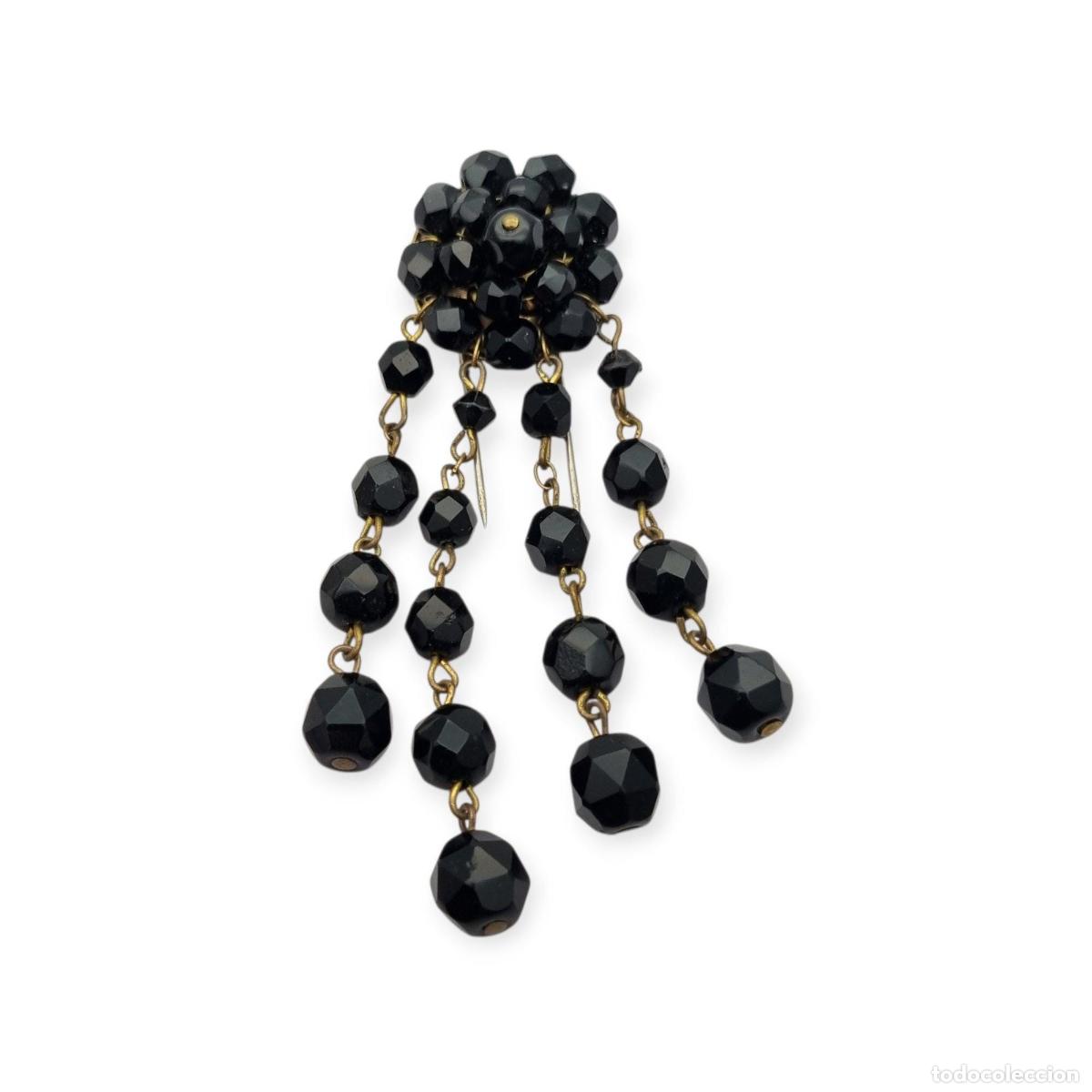Joyeria: Broche fur clip vintage franc&eacute;s D&eacute;pos&eacute;, cuentas negras facetadas en cascada, a&ntilde;os 1940-1950