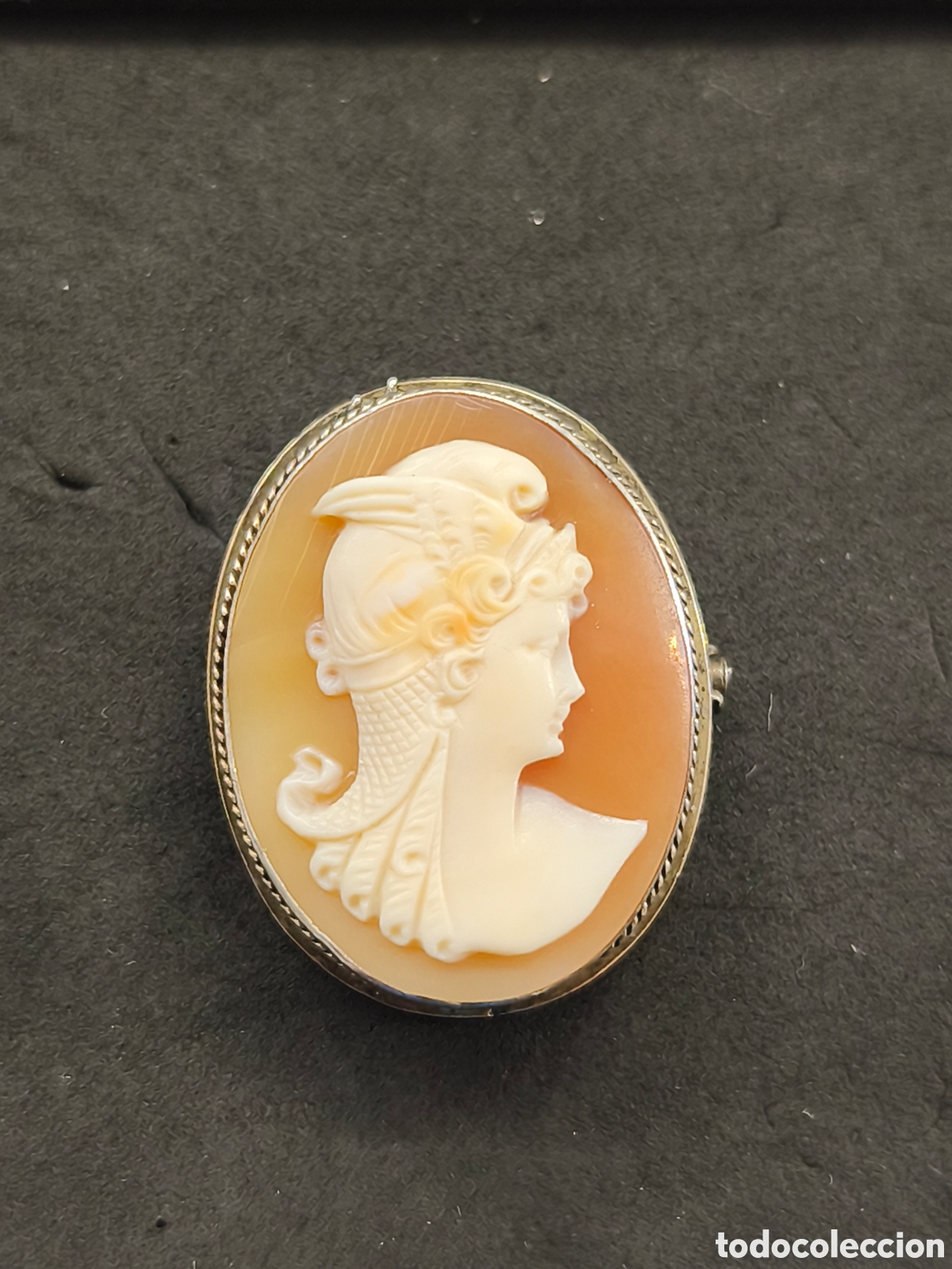 Joyeria: Antiguo colgante / broche camafeo. Plata y concha.