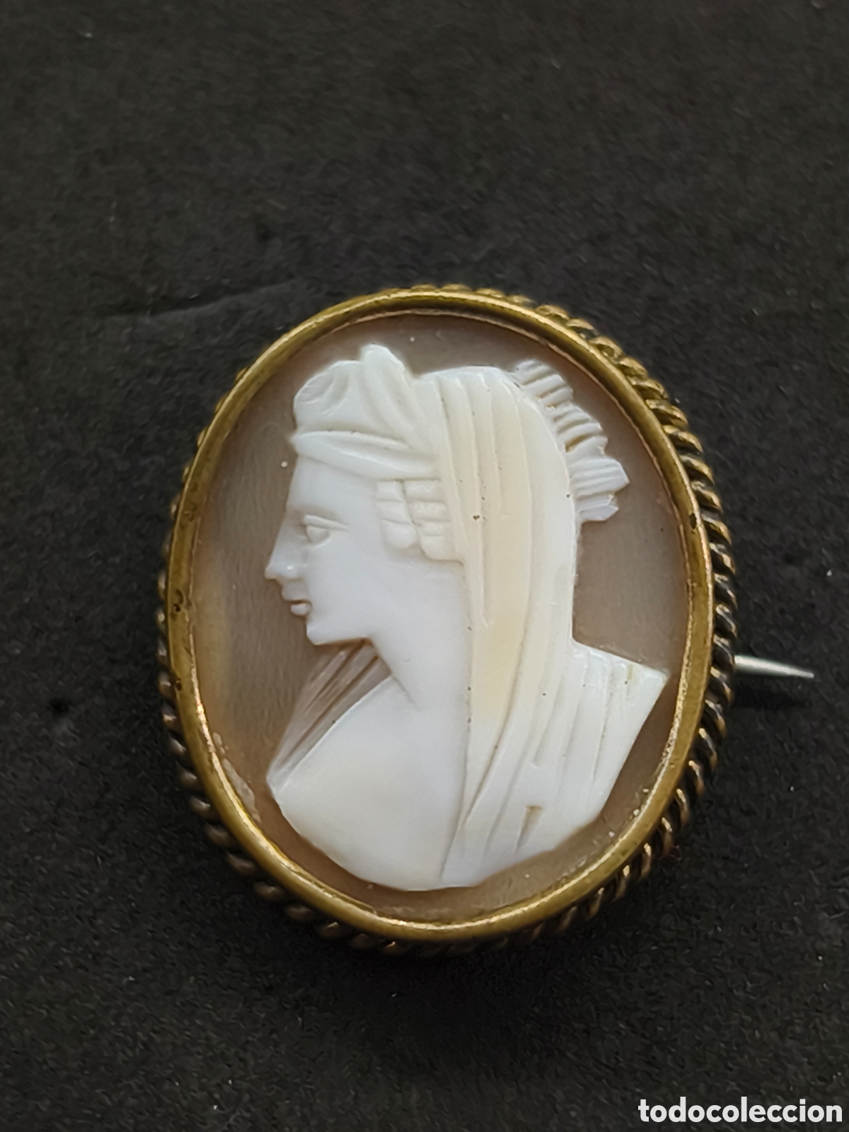Joyeria: Antiguo colgante / broche camafeo. Laton y concha.