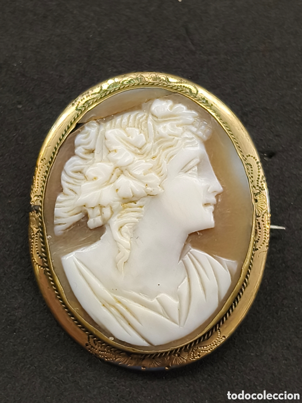 Joyeria: Antiguo colgante / broche camafeo. Laton y concha.
