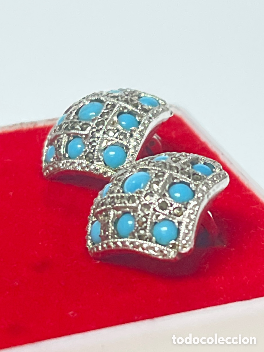Joyeria: Pendientes de plata marquesitas y turquesa reconstituida /P484 - Foto 2